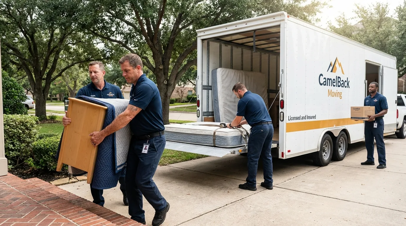 Crew loading residential truck for cross-state move from Panama City Beach, FL