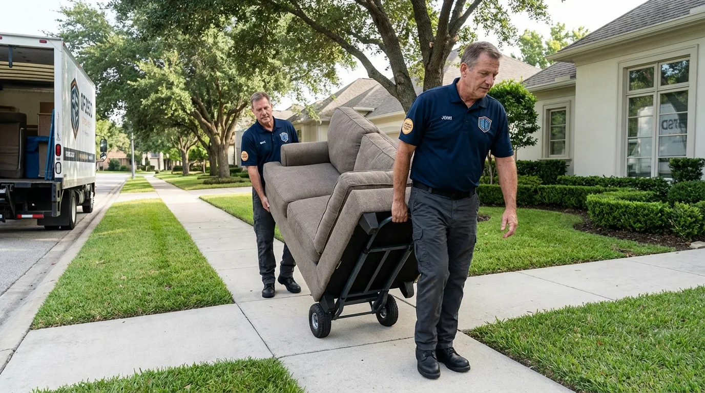 Local residential moving crew loading furniture in Panama City Beach, FL