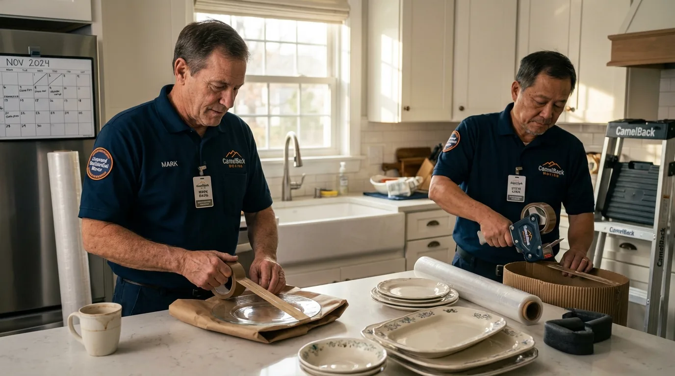 Professional crew packing kitchen dishware in Panama City Beach, FL